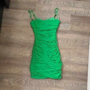 SHEIN Green Ruched Spaghetti Strap Mini Dress